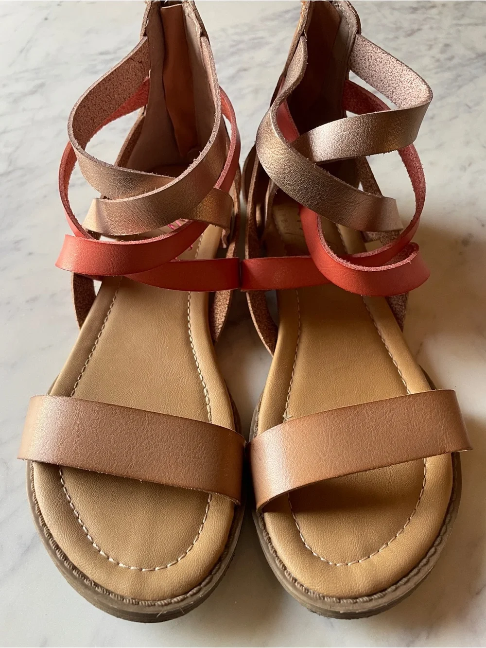 Blowfish Malibu Girls' Multi-Strap Sandals in Rose Gold and Coral